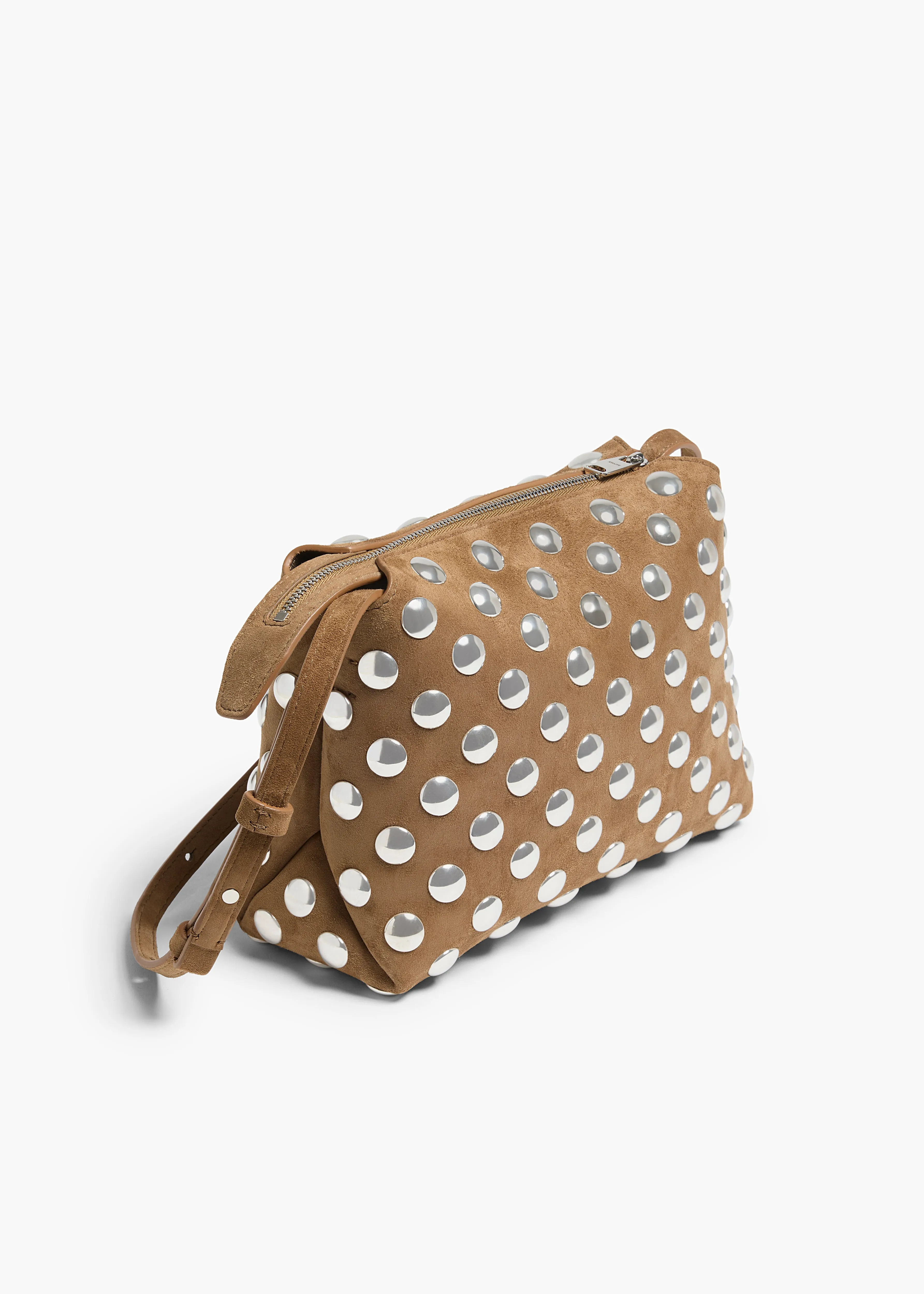 Lina Crossbody Bag in Mokka Suede with Silver Studs