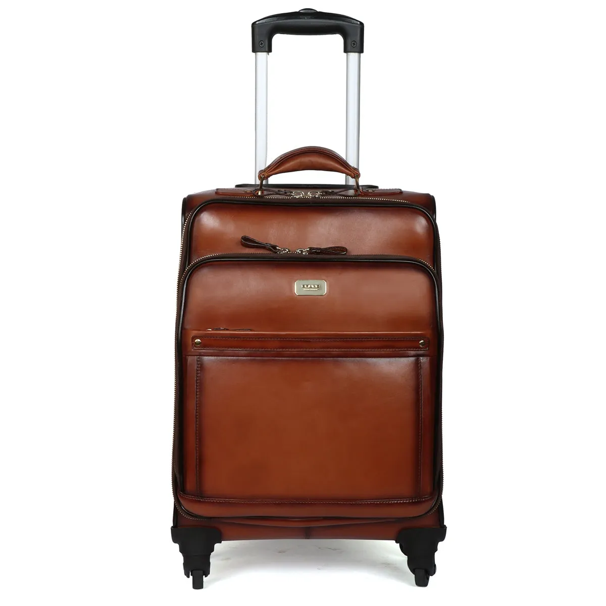 Luxury Tan Leather Spinner Luggage with Expandable Compartment Strolley Bag with Telescopic Handle by Brune & Bareskin