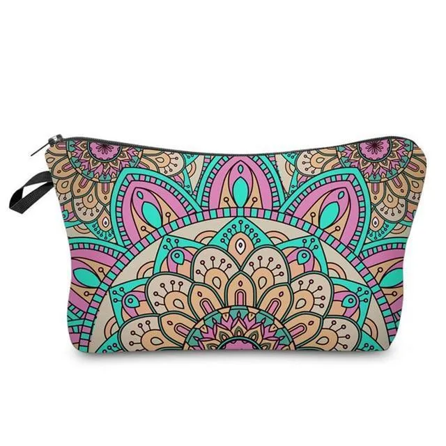 Mandala Print Makeup Bag Cosmetic Purse Travel Pouch Makeup Organizer