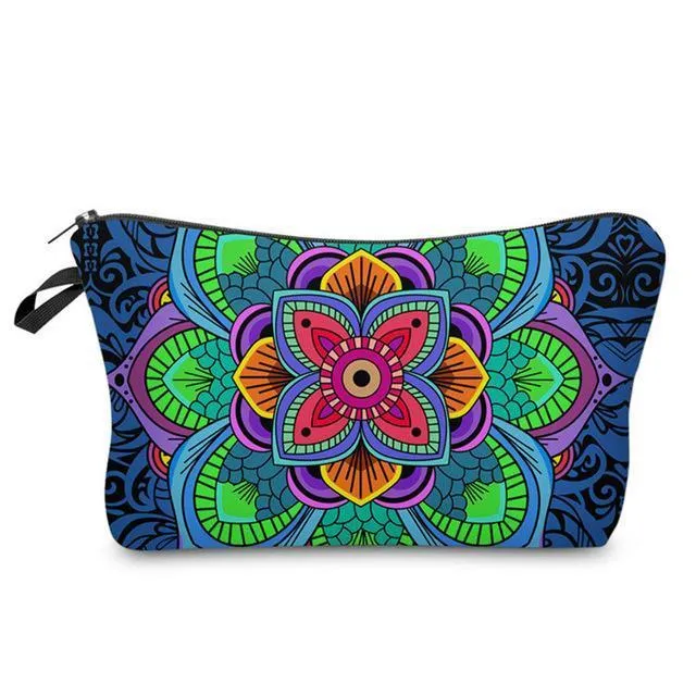 Mandala Print Makeup Bag Cosmetic Purse Travel Pouch Makeup Organizer