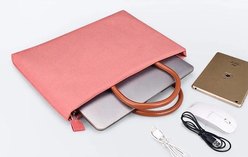 Men's Casual Waterproof Breathable Soft Leather Handle Laptop Bag-Pink