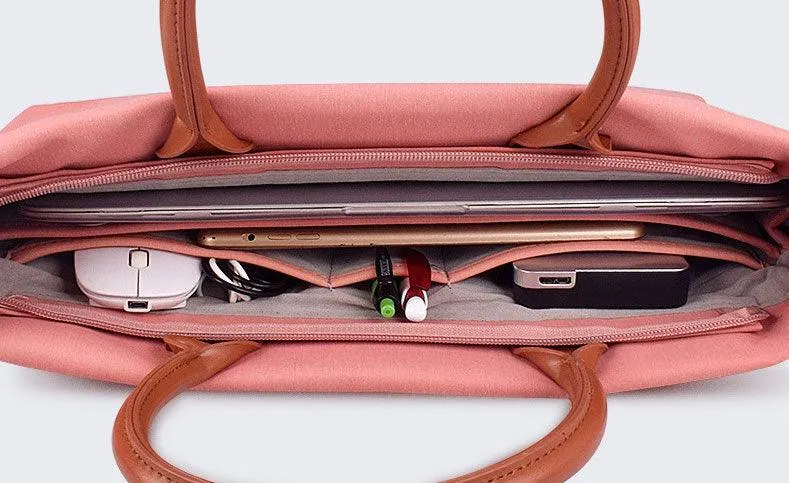 Men's Casual Waterproof Breathable Soft Leather Handle Laptop Bag-Pink