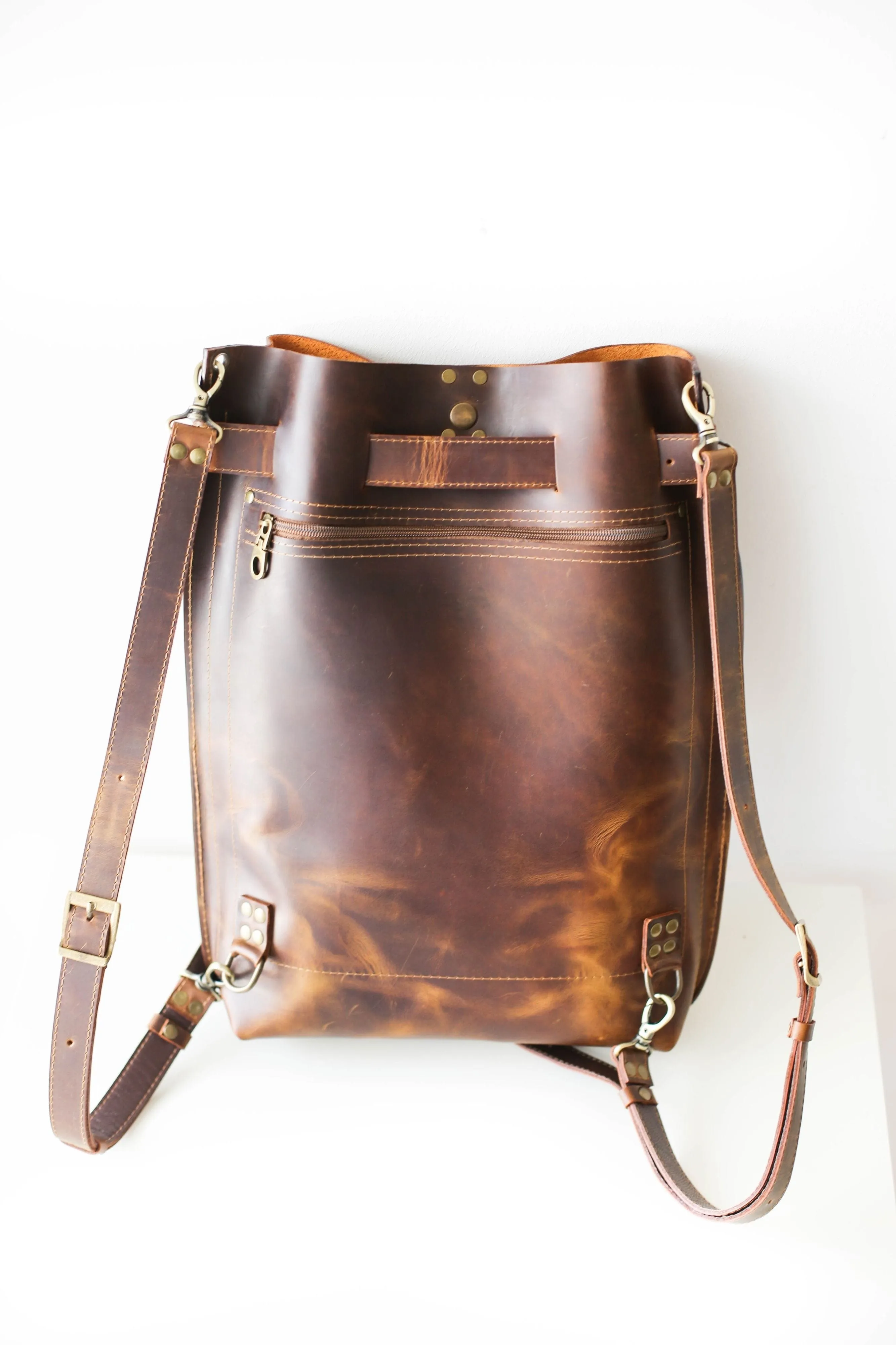 Men's Dark Brown Leather Backpack