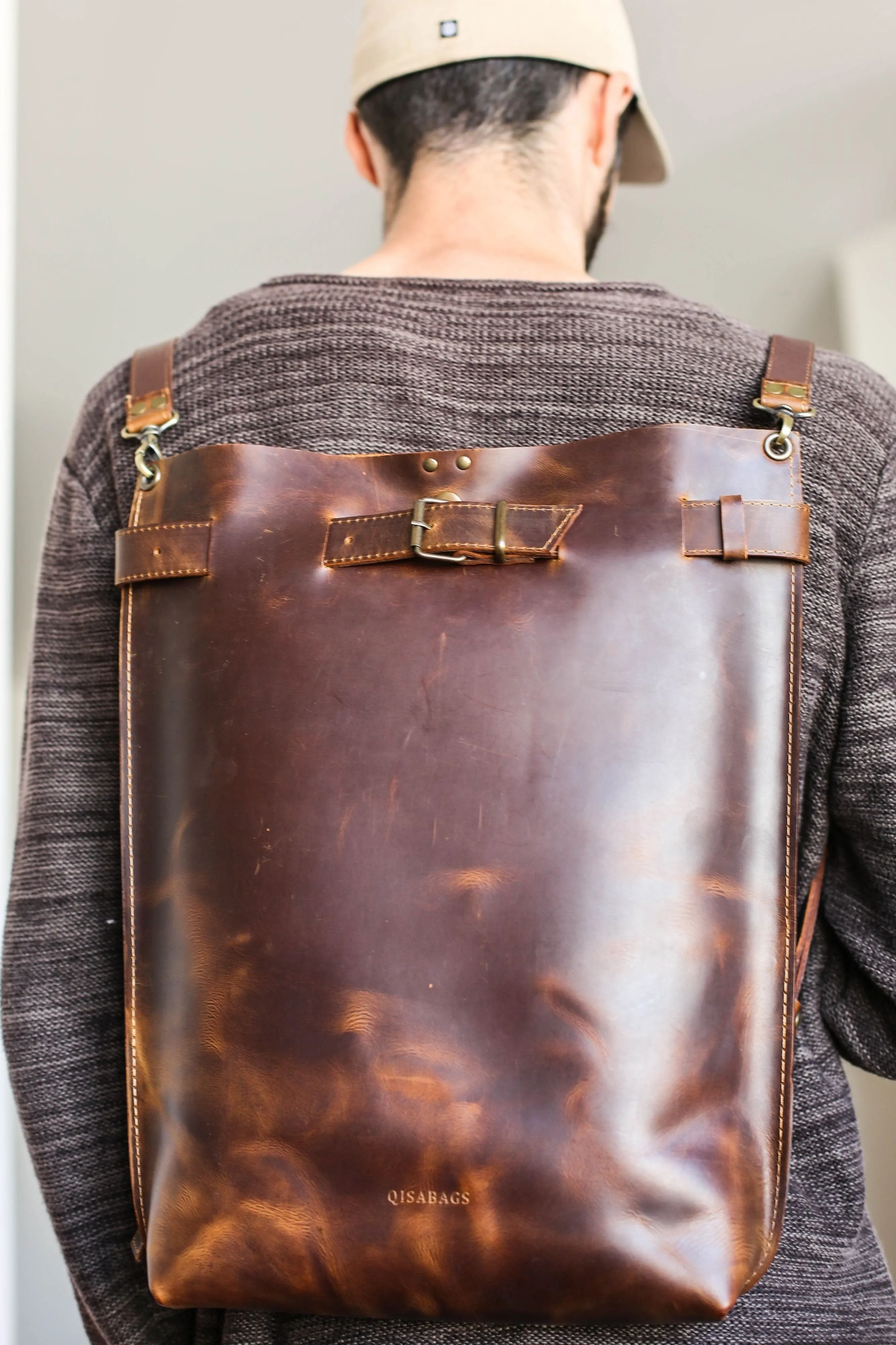 Men's Dark Brown Leather Backpack