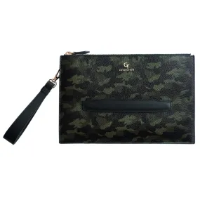 Men's Leather Hand Bag - Green Camouflage with golden details