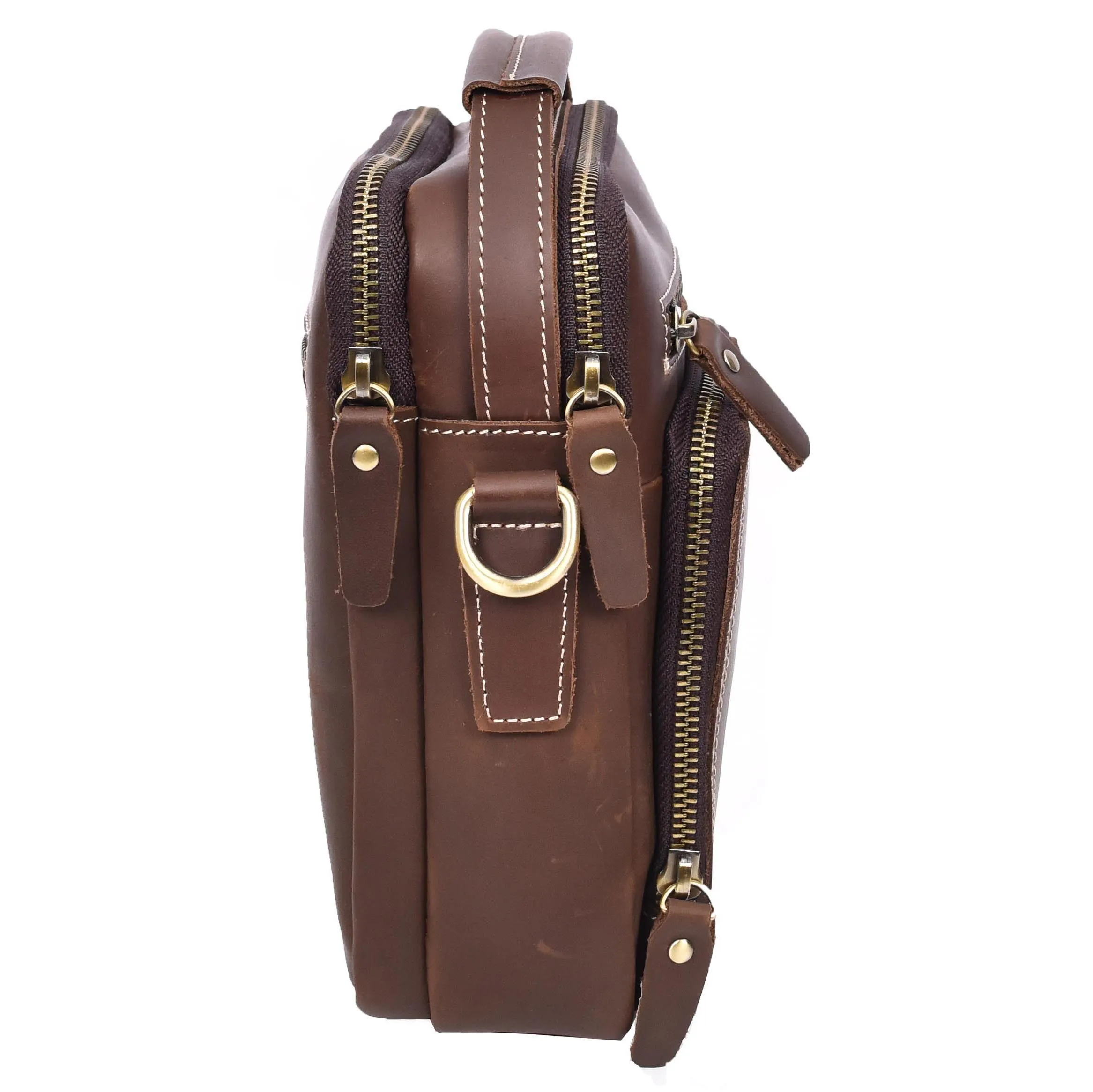 Mens Real Leather Cross Body Bag Small Organiser Travel Pouch Jett Brown Hunter