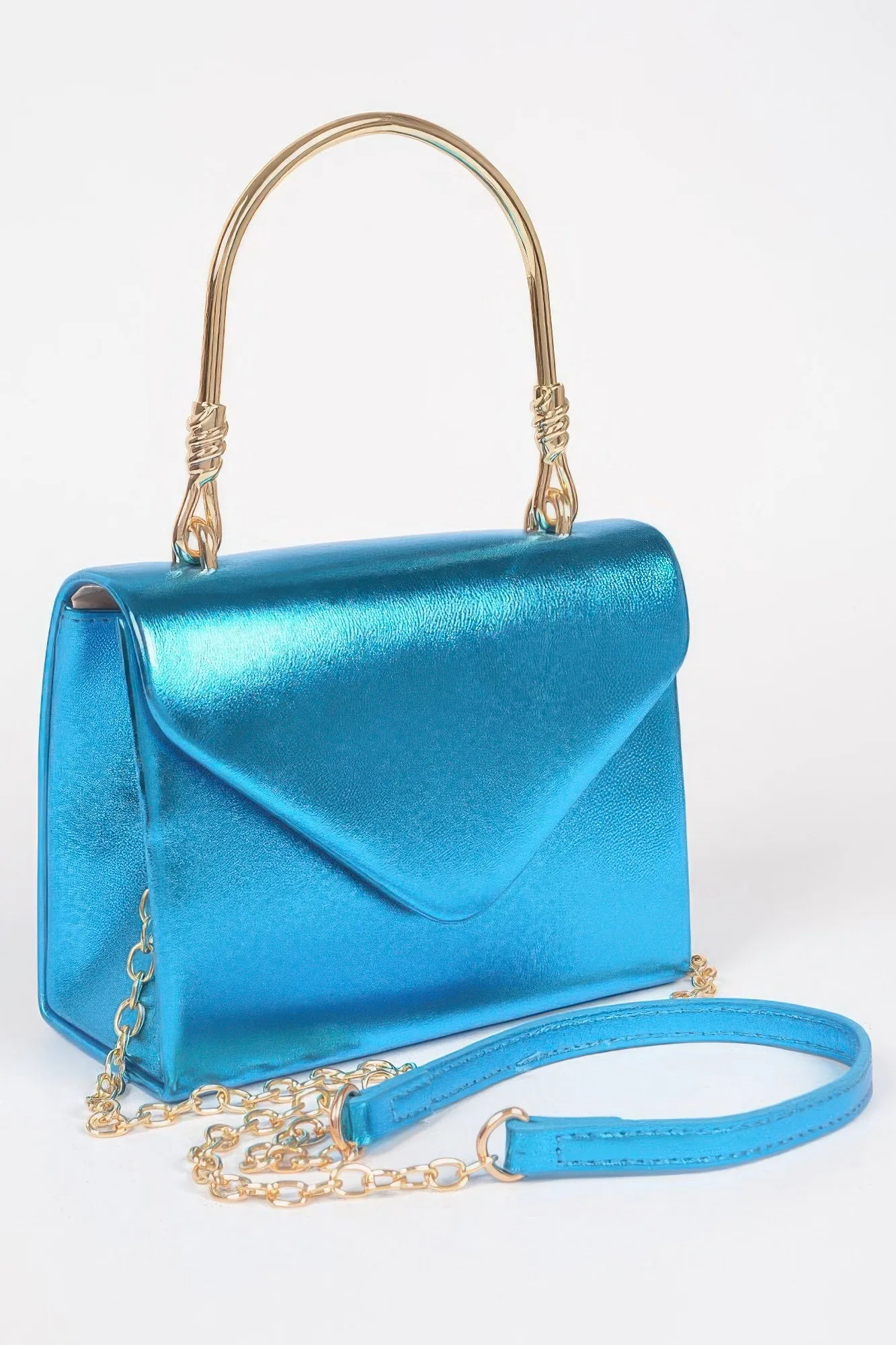 Metallic Metal Handle Crossbody Bag