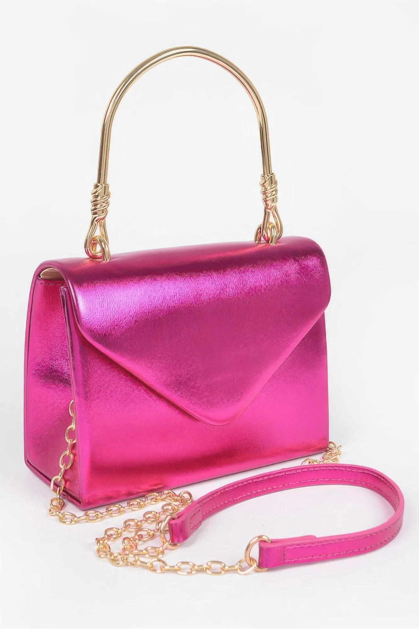 Metallic Metal Handle Crossbody Bag