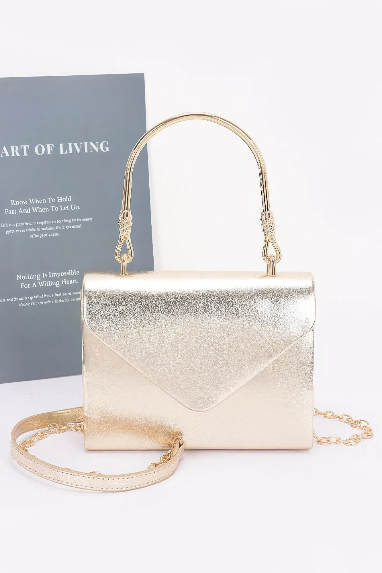 Metallic Metal Handle Crossbody Bag