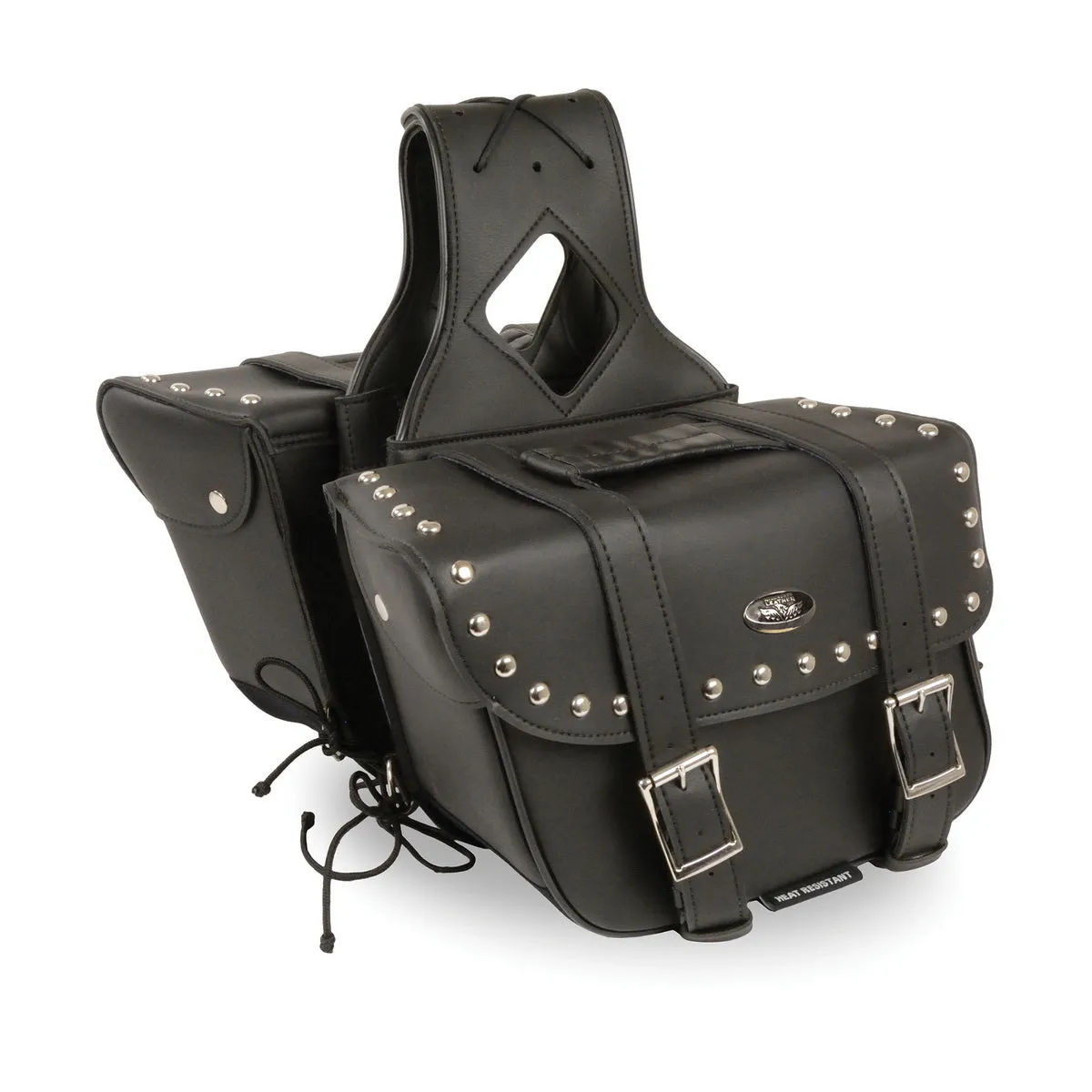 Milwaukee Leather SH57901ZB Black Medium Zip-Off PVC Slanted Throw Over Studded Saddlebags