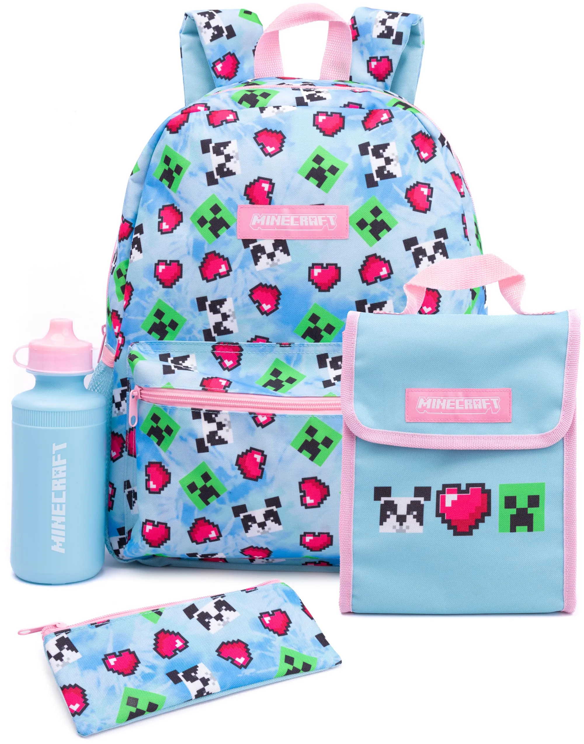 Minecraft Creeper Girls Blue 4 Piece Backpack Set