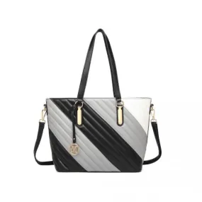 Miss Lulu Contrast Colour Twill Leather Handbag Tote Bag - Black And Grey | Elegant & Versatile