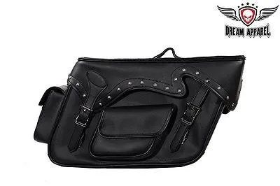 MOTORCYCLE WATERPROOFEXLARGE STUDDED PVC THROWOVER SADDLEBAG W/EXTRABONUS POCKET