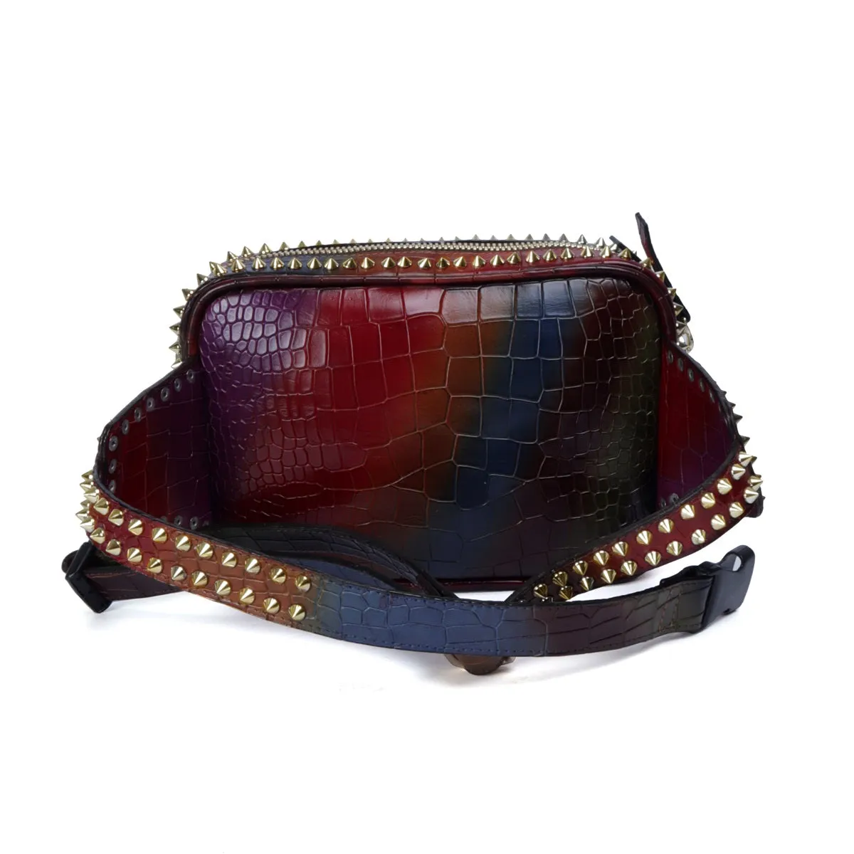 Multi-Color Studded Fanny Pack in Croco Textured Leather