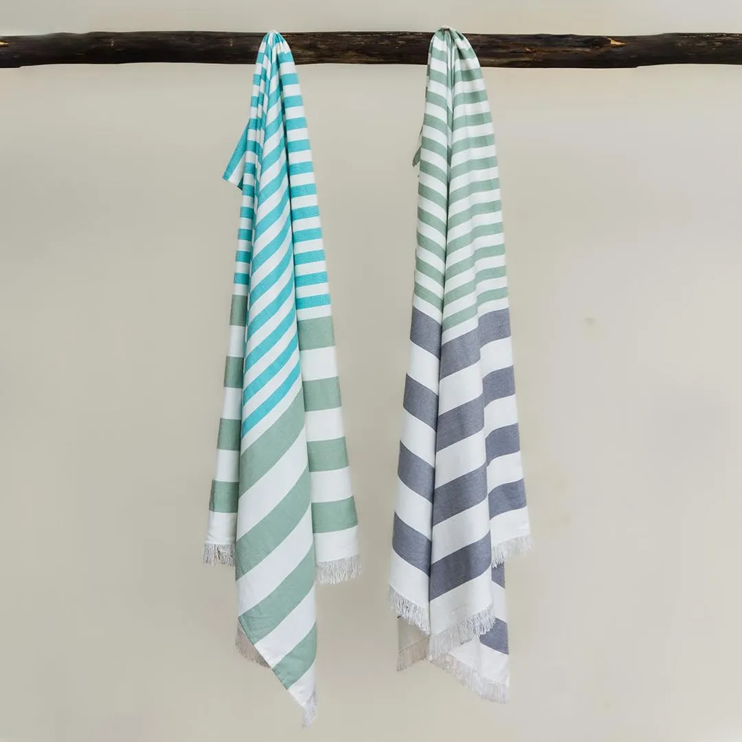 Mush 100% Bamboo Extra Large Cabana Style Turkish Towel - (90 X 160 Cms) - Ideal for Beach, Bath, Pool, Gym, Dress Towel Etc (Light Green Grey & Aqua Light Green XL- Pack of 2)