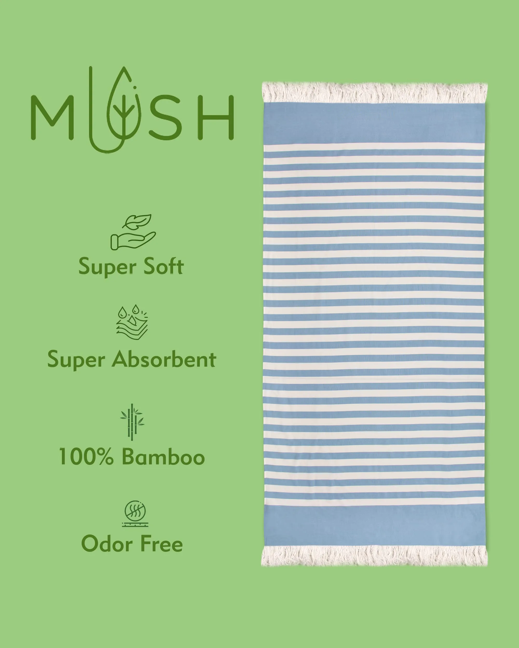 Mush 100% Bamboo Light Weight & Ultra-Compact Turkish Towel Super Soft, Absorbent, Quick Dry,Anti-Odor Bamboo Towel For Bath,Travel,Gym, Swim And Workout (1, Ice Melt Blue)-250 Tc