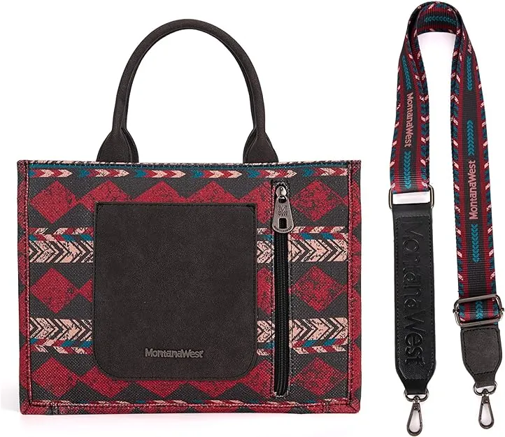 MW01G-8120S  Montana West Boho Ethnic Print Concealed Carry Tote/Crossbody Burgundy