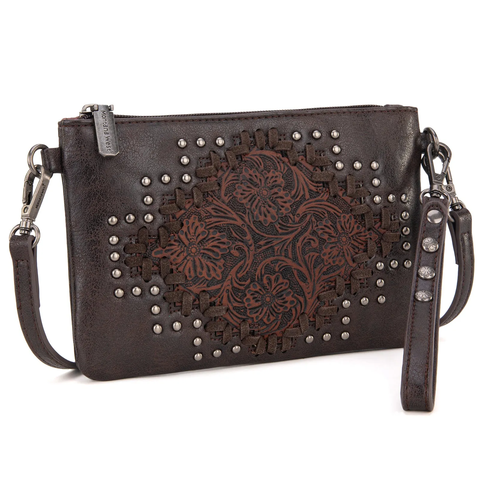 MW1299-181 Montana West Floral Tooled Wristlet Clutch/Crossbody Bag