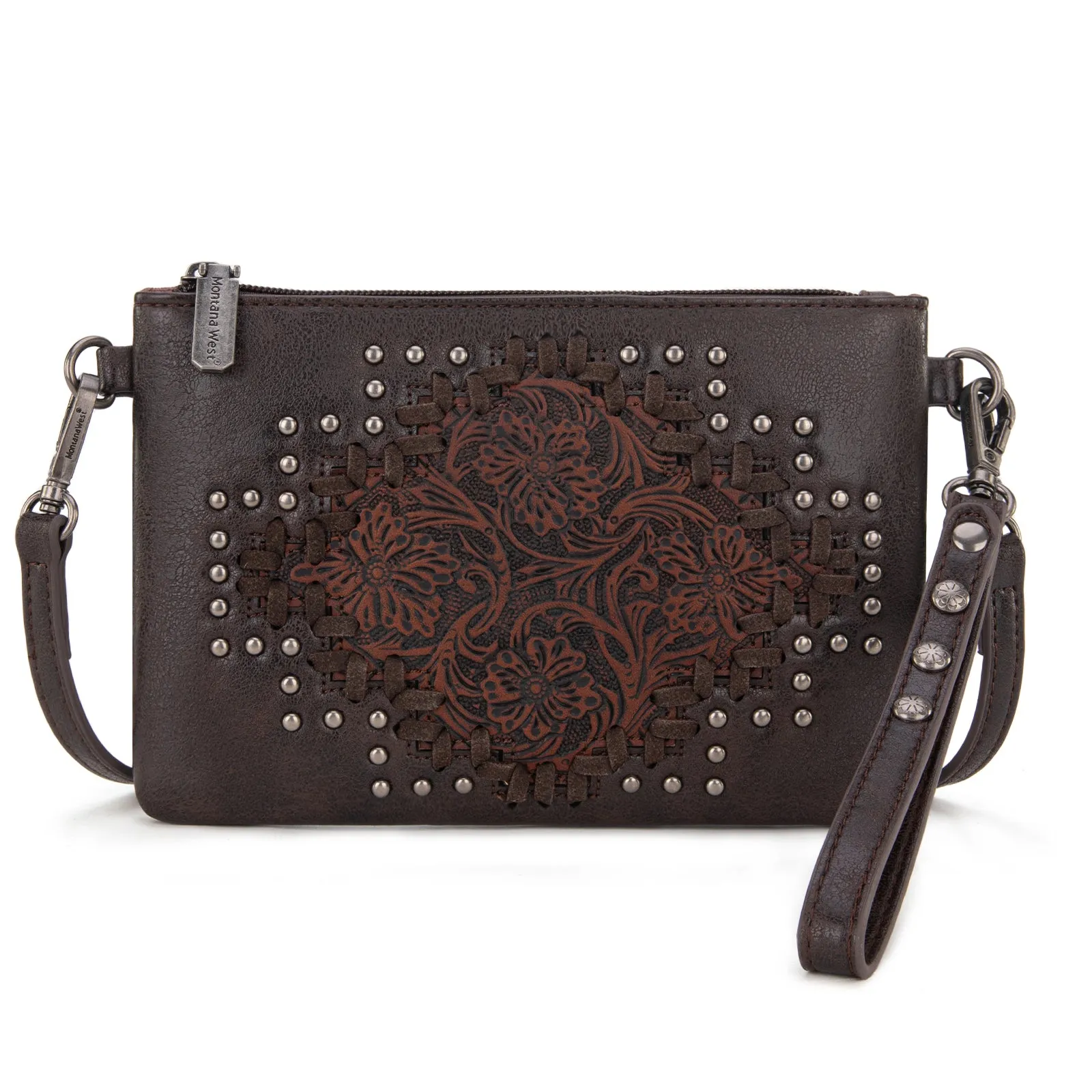 MW1299-181 Montana West Floral Tooled Wristlet Clutch/Crossbody Bag