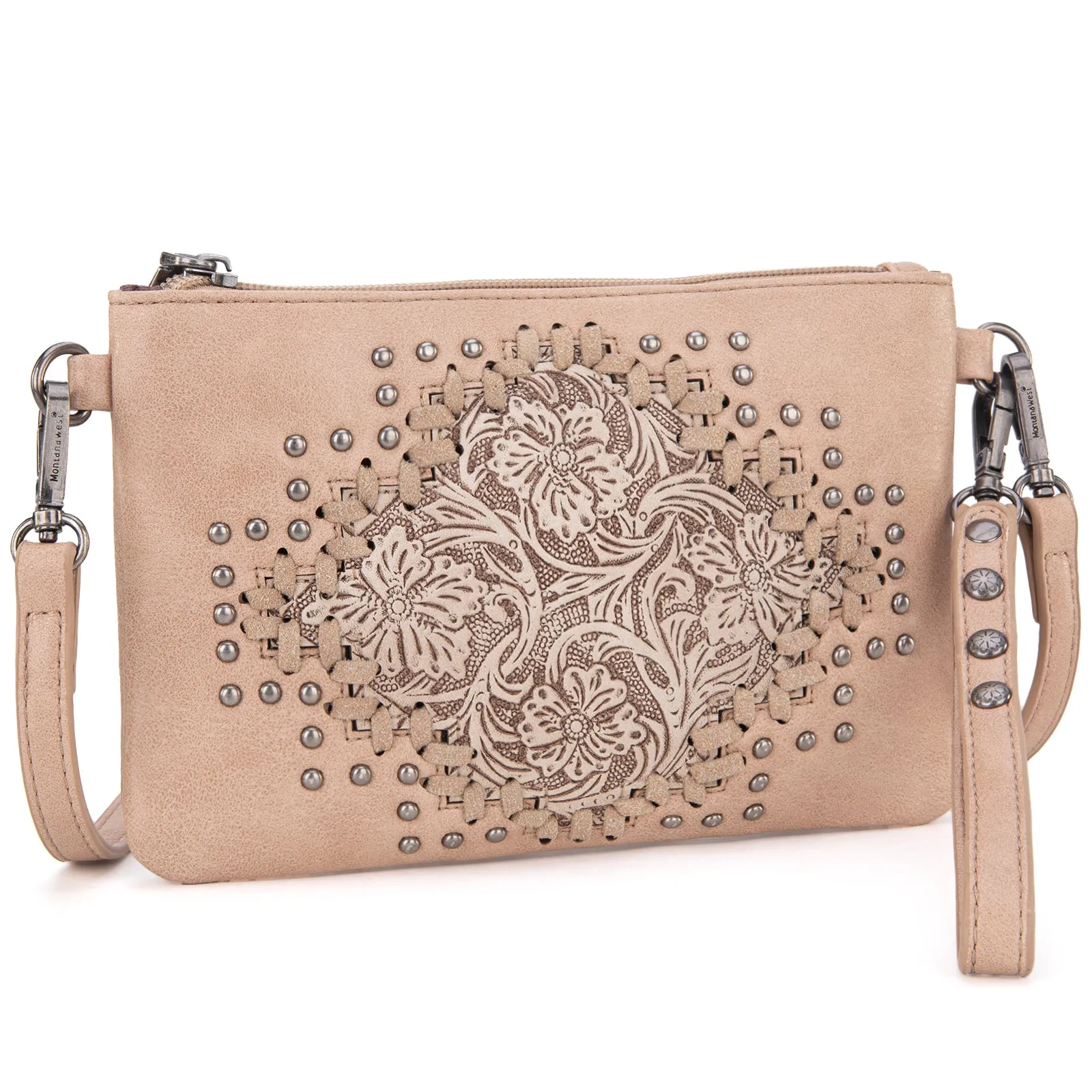 MW1299-181 Montana West Floral Tooled Wristlet Clutch/Crossbody Bag