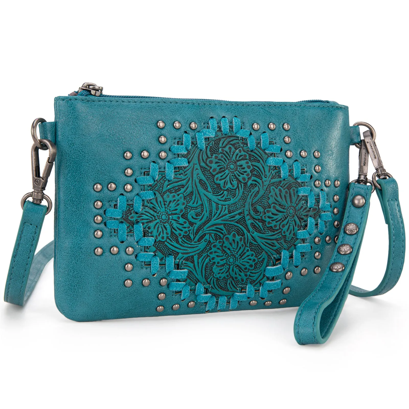 MW1299-181 Montana West Floral Tooled Wristlet Clutch/Crossbody Bag