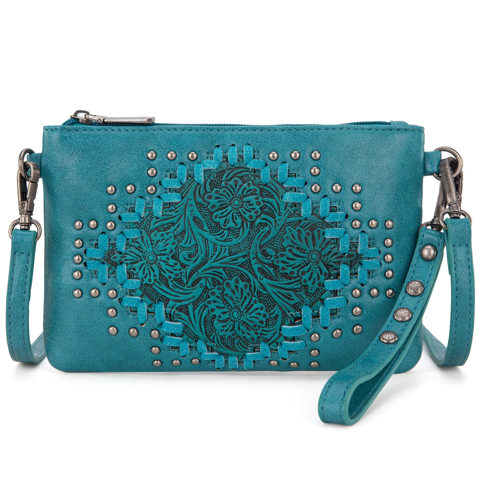 MW1299-181 Montana West Floral Tooled Wristlet Clutch/Crossbody Bag