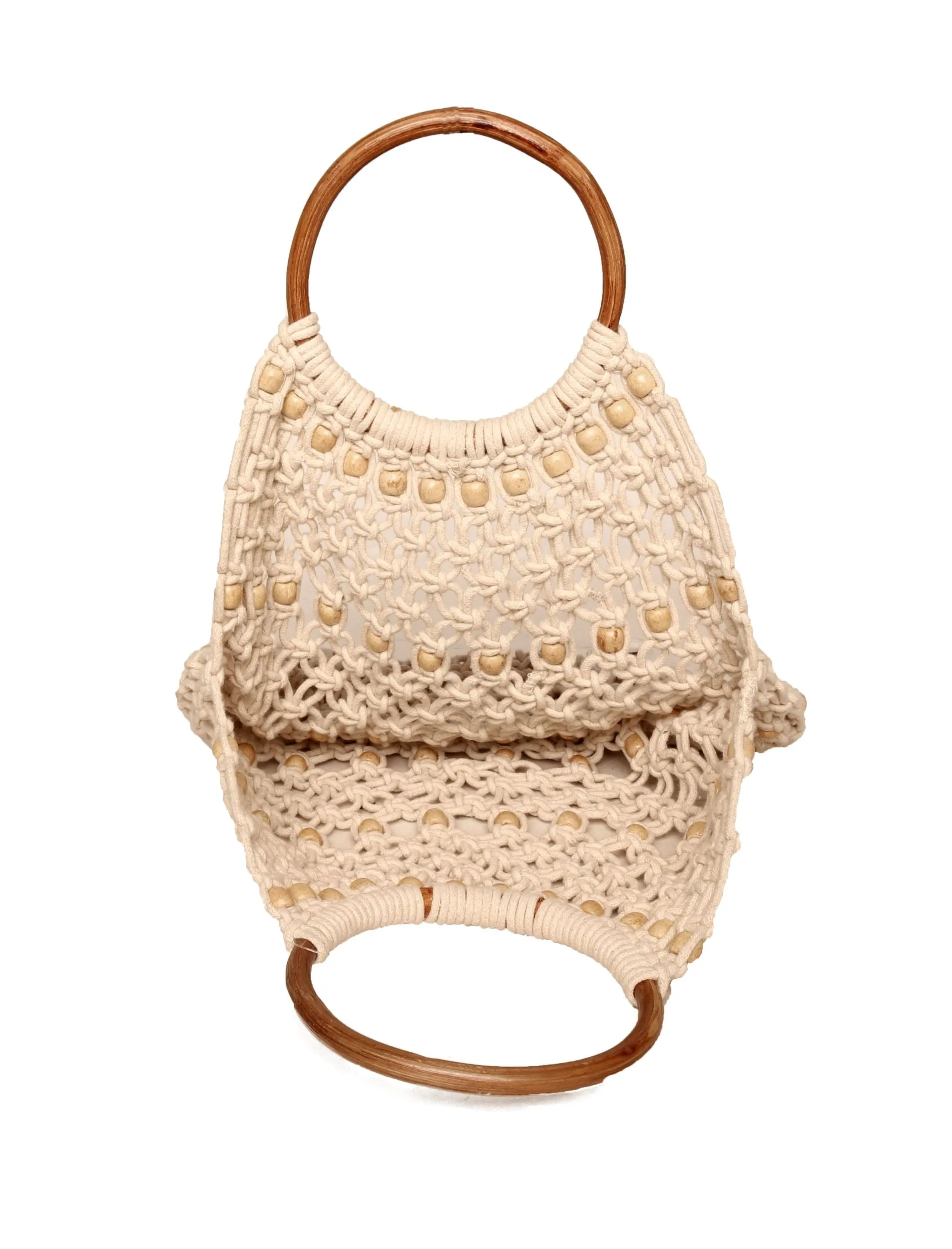 Natural Macrame Bag With Wooden Handle