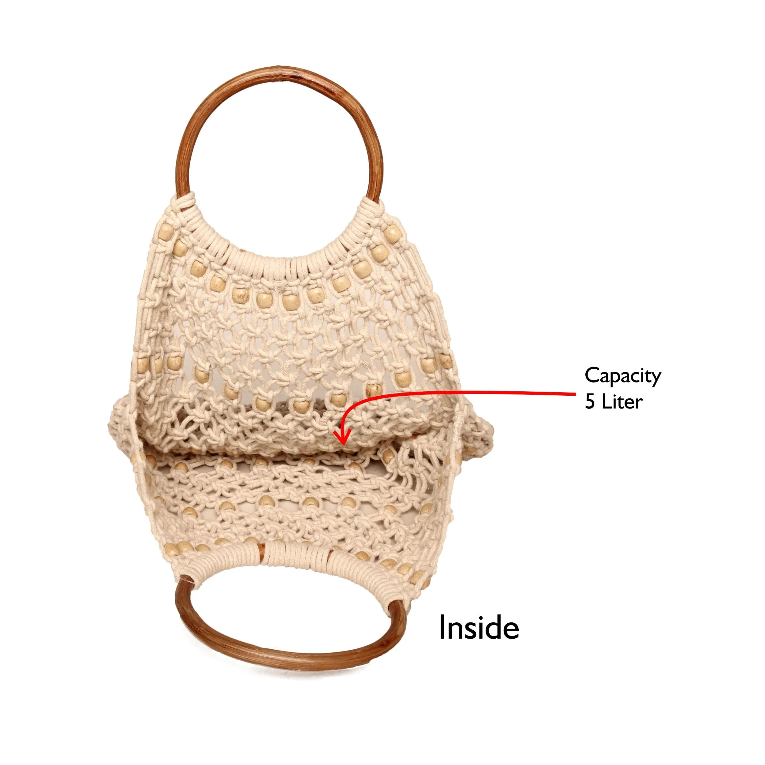 Natural Macrame Bag With Wooden Handle