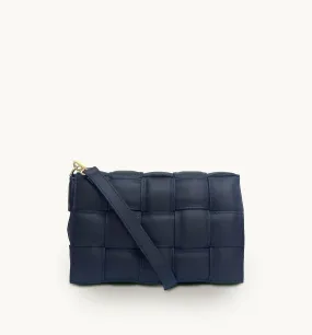 Navy Padded Woven Leather Crossbody Bag