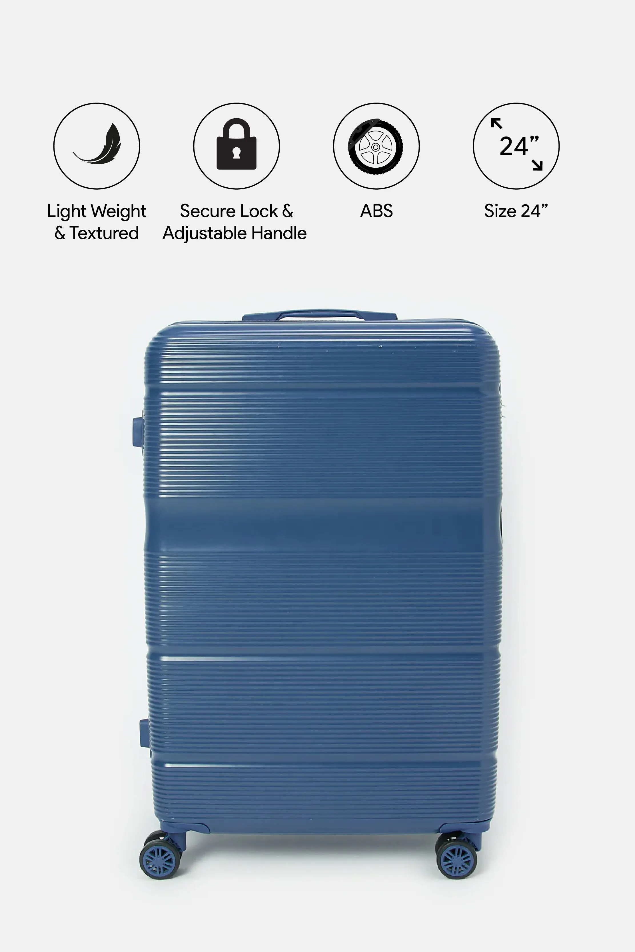 Navy Ribbed Trolley Luggage (24 Inche)