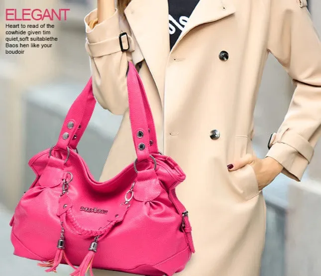 New large capacity soft leather tassel bag for middle-aged and elderly European and American trendy shoulder bag hand