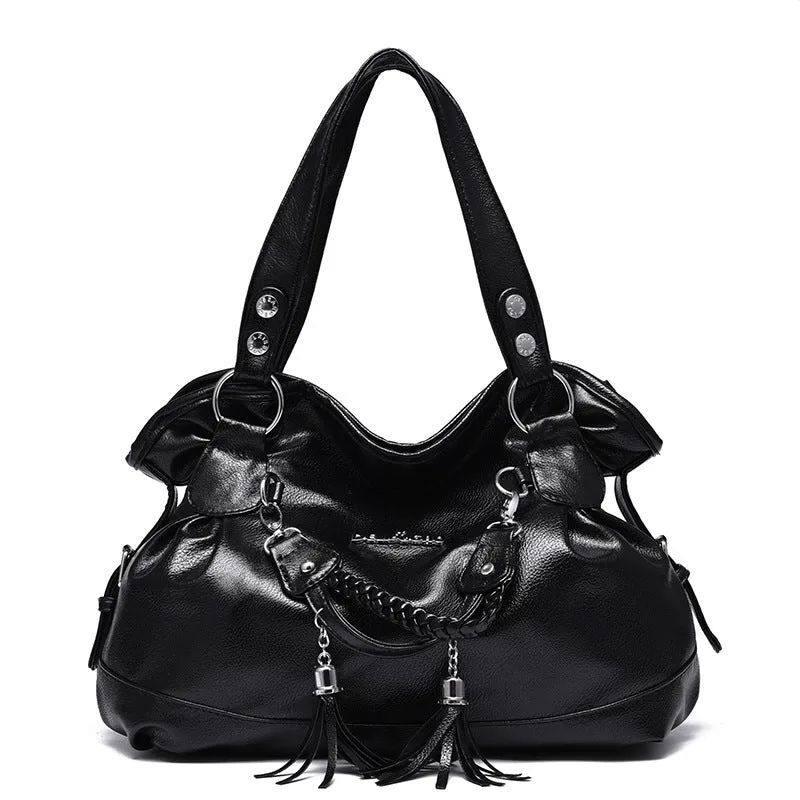 New large capacity soft leather tassel bag for middle-aged and elderly European and American trendy shoulder bag hand