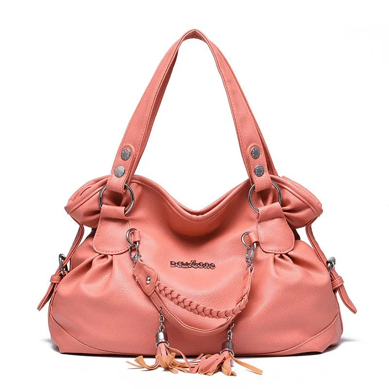 New large capacity soft leather tassel bag for middle-aged and elderly European and American trendy shoulder bag hand