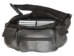 New Large Genuine Leather Waist Bag Fanny Pack with Two Cell Phone Pockets and Six Exterior Pockets 405 (C)