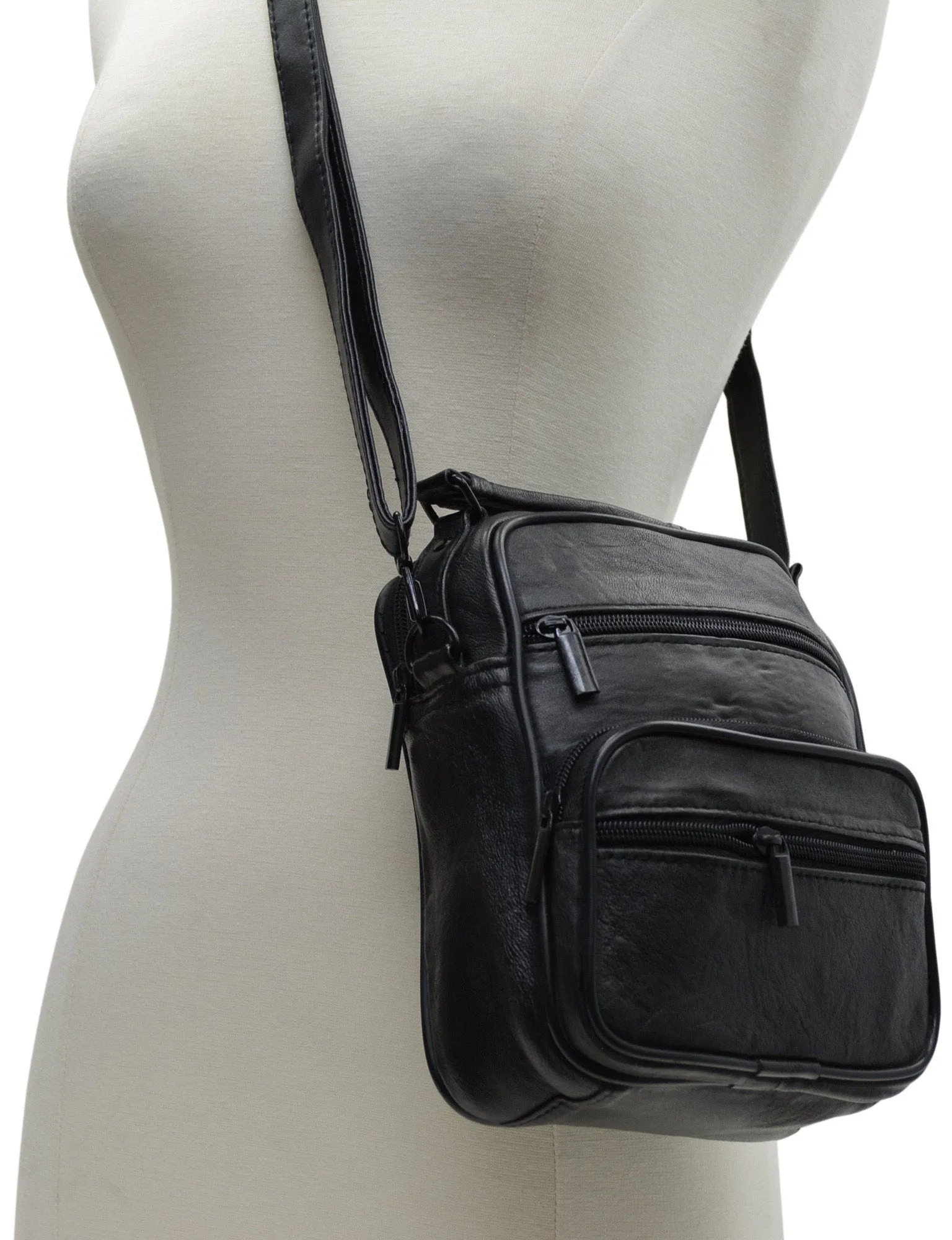 New Small Black Leather Organizer Shoulder Hand Bag Purse 128 547