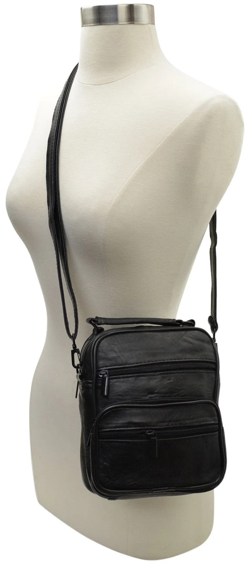 New Small Black Leather Organizer Shoulder Hand Bag Purse 128 547