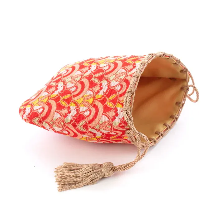 Nishijin-ori Small Drawstring Bag - Rabbit / Red -,  Made in Kyoto, Japan,  Japanese traditional craft purse