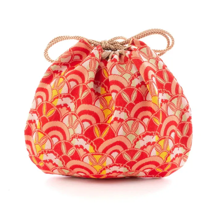 Nishijin-ori Small Drawstring Bag - Rabbit / Red -,  Made in Kyoto, Japan,  Japanese traditional craft purse