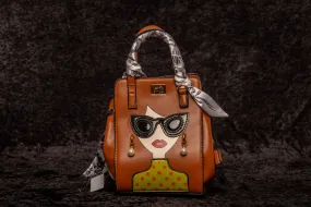 Novelty 2D Lady Face PU Leather Satchel Hand bag