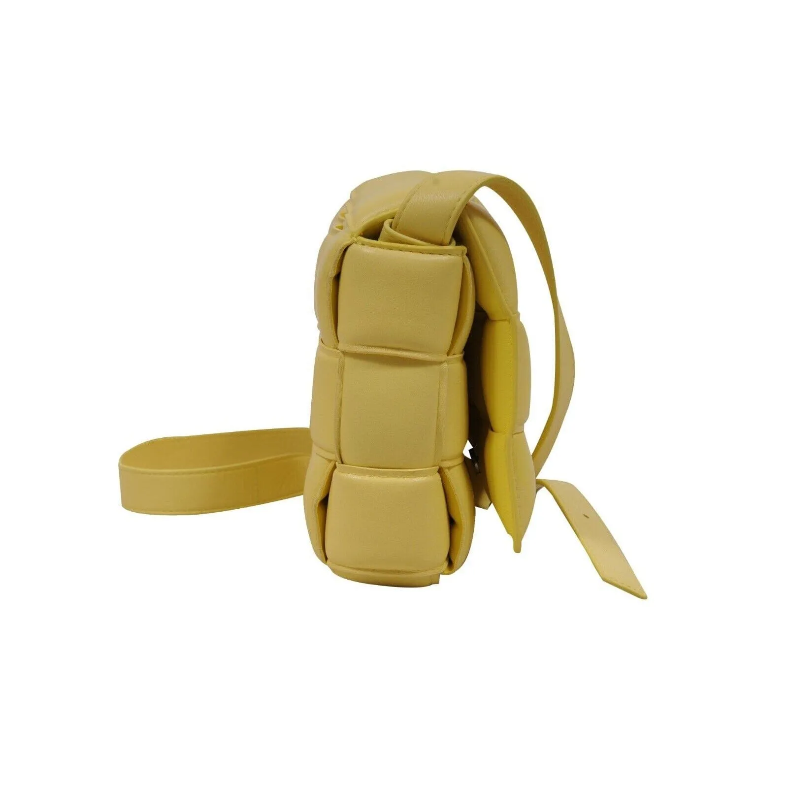 Padded Cassette Crossbody Bag Yellow Intrecciato Leather