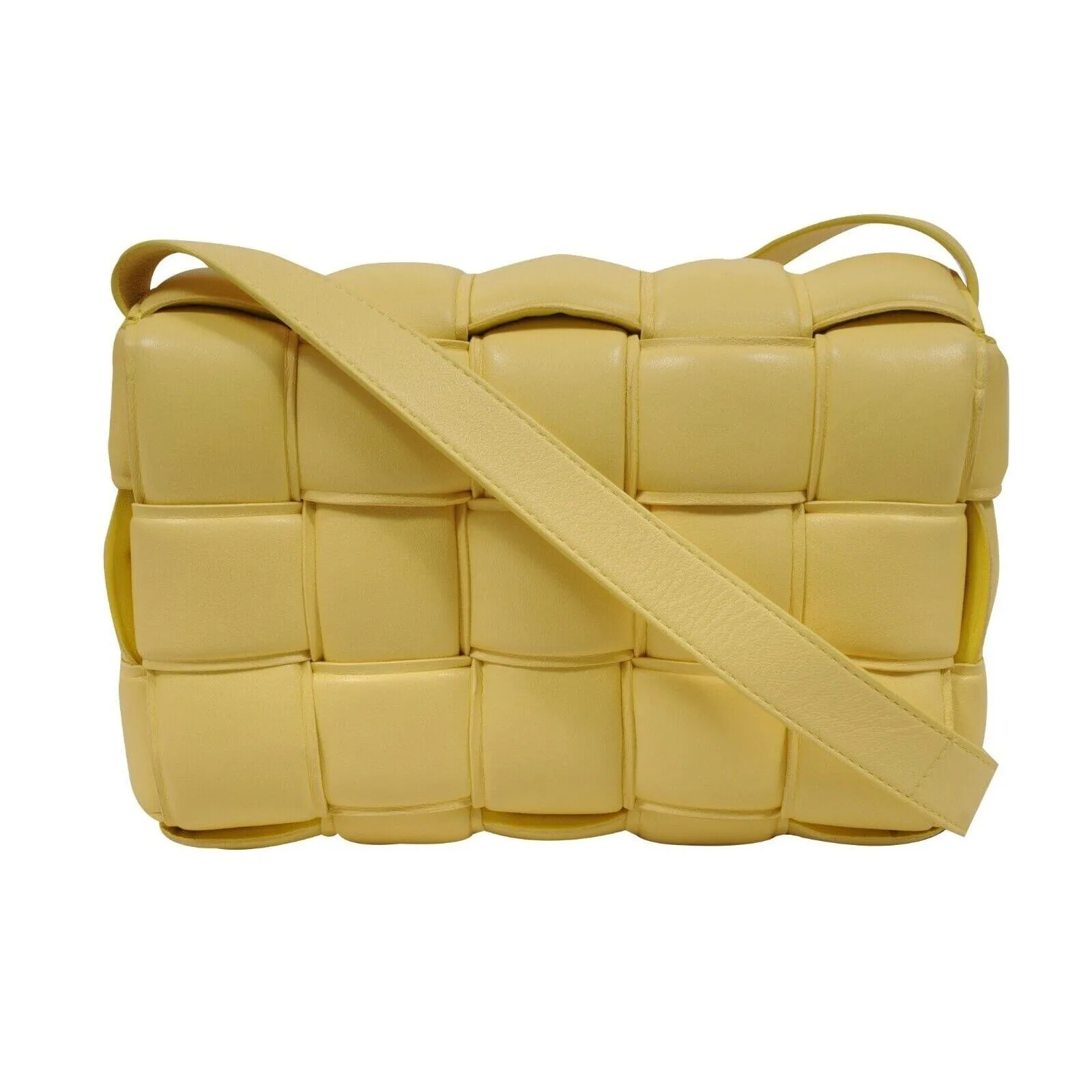 Padded Cassette Crossbody Bag Yellow Intrecciato Leather