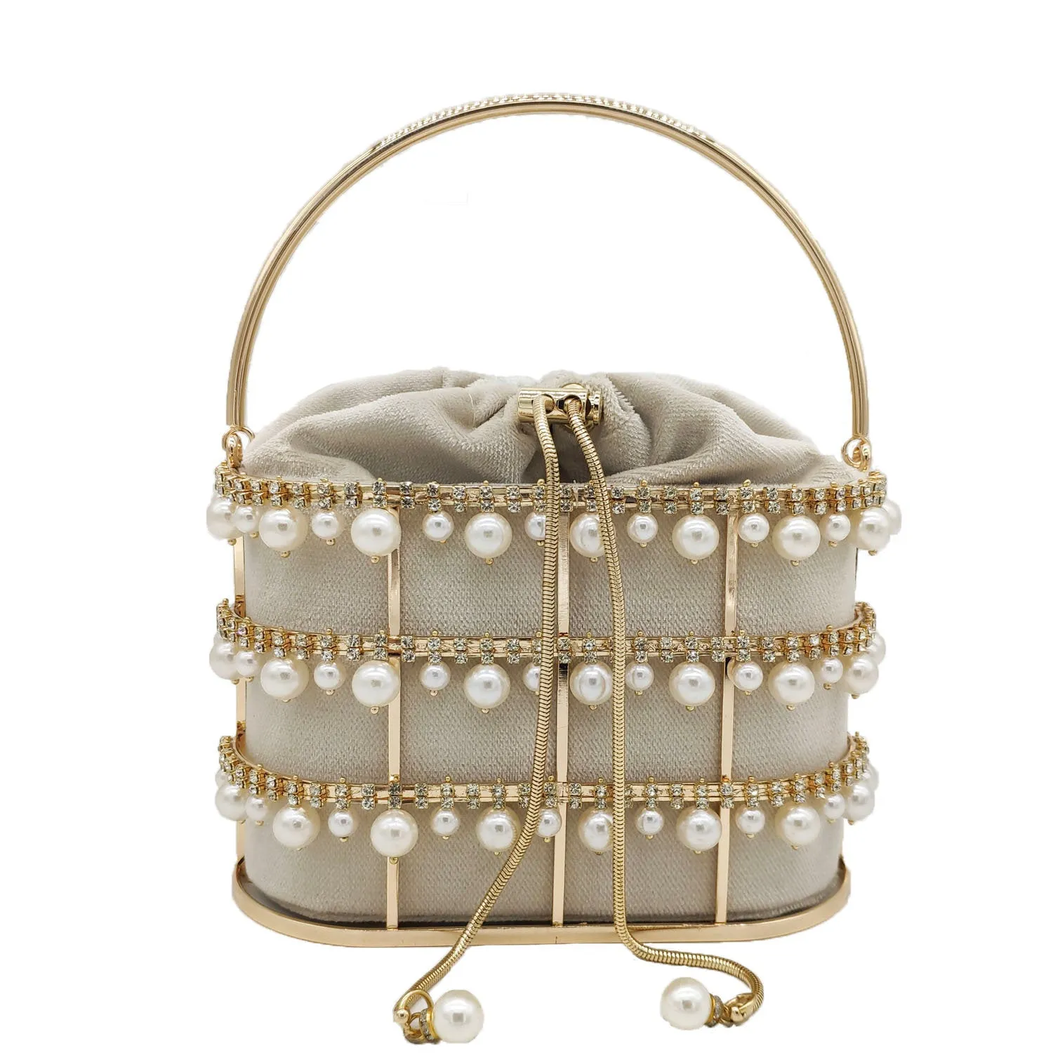 Pearl Rhinestone Bucket Bag