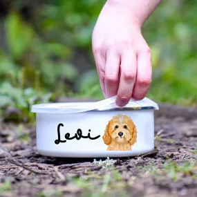 Personalised Cavapoochon Enamel Pet Travel Bowl