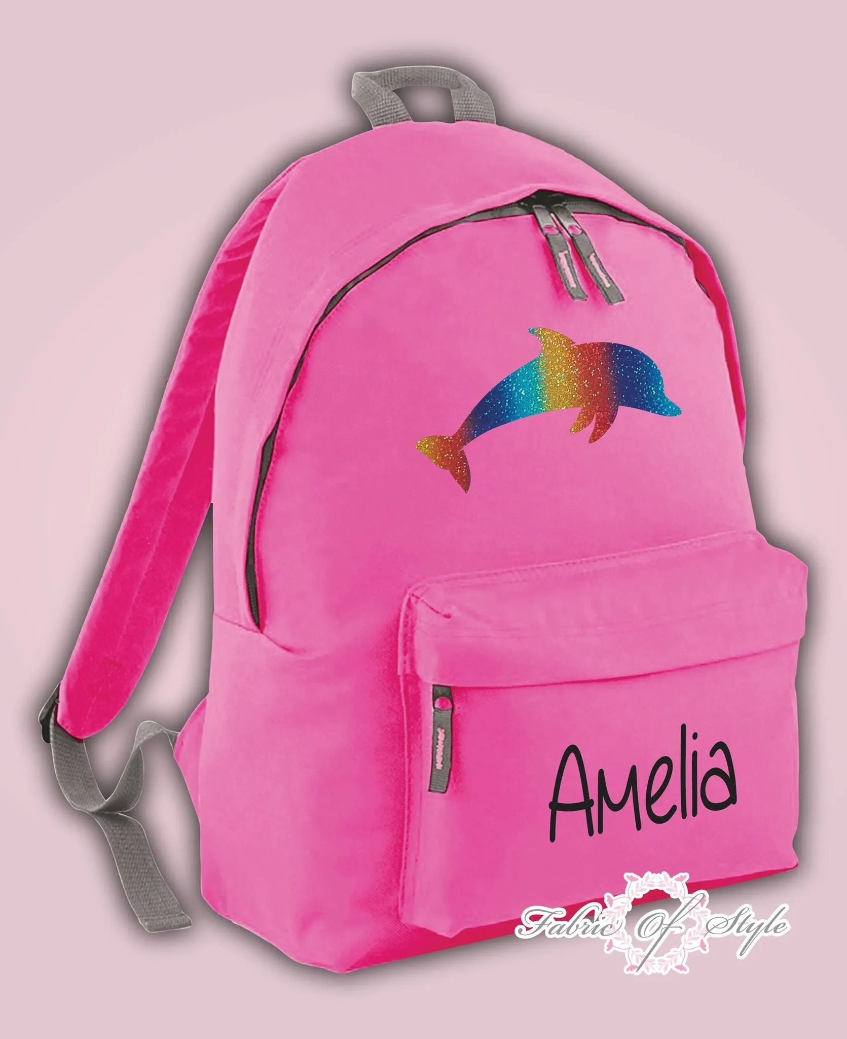 Personalised Kids Backpack - Any Name Dolphin Girls Boys Back To School Bag