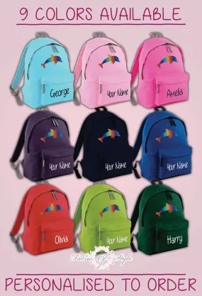 Personalised Kids Backpack - Any Name Dolphin Girls Boys Back To School Bag