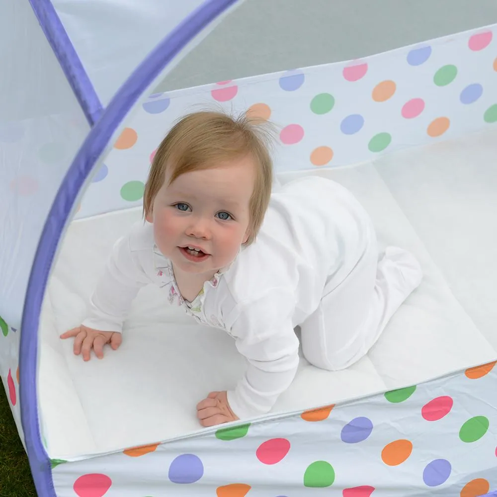 Pop-Up Travel Bubble Cot & padded mattress (6 to 18 months) Pastel Polka Dot