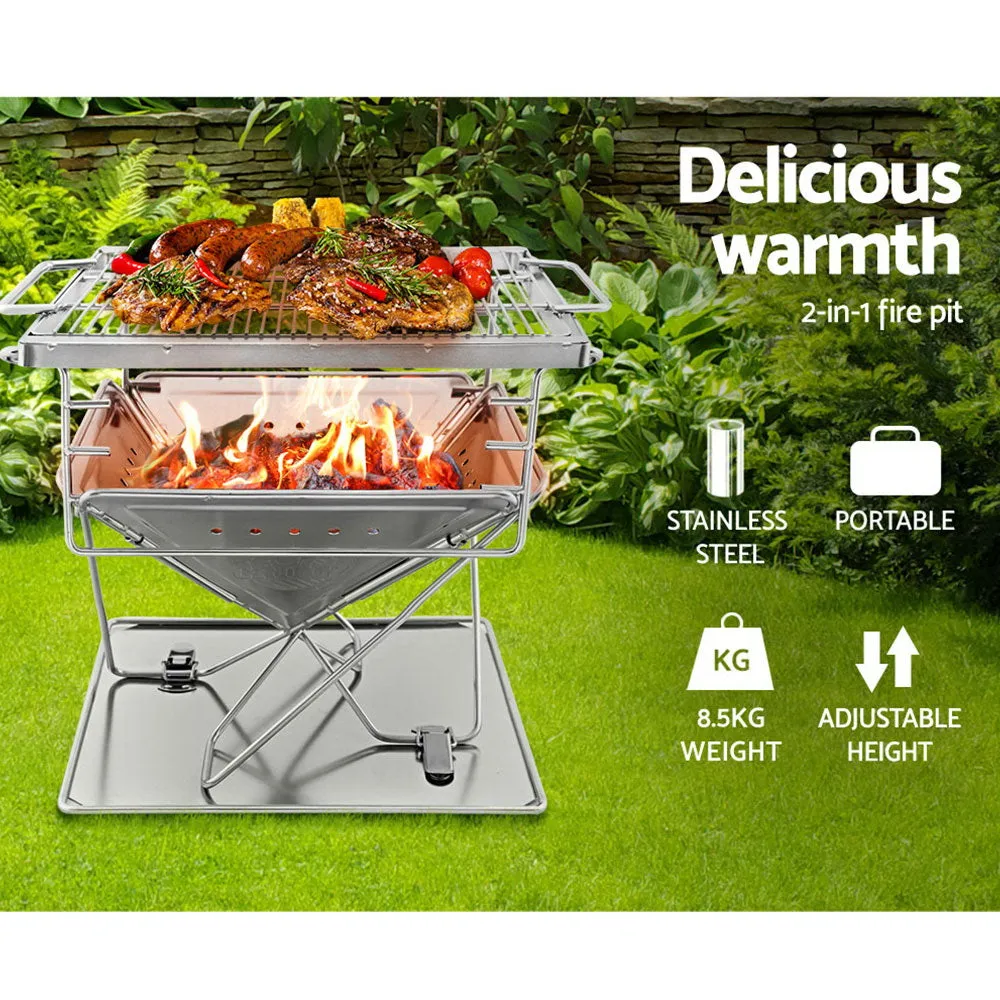 Portable 2-in-1 Fire Pit BBQ Grill, Stainless Steel | Grillz