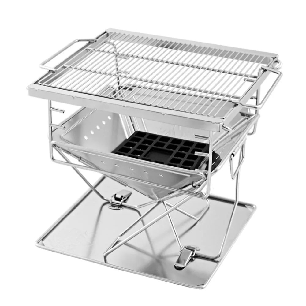 Portable 2-in-1 Fire Pit BBQ Grill, Stainless Steel | Grillz