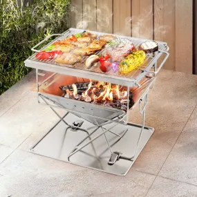 Portable 2-in-1 Fire Pit BBQ Grill, Stainless Steel | Grillz