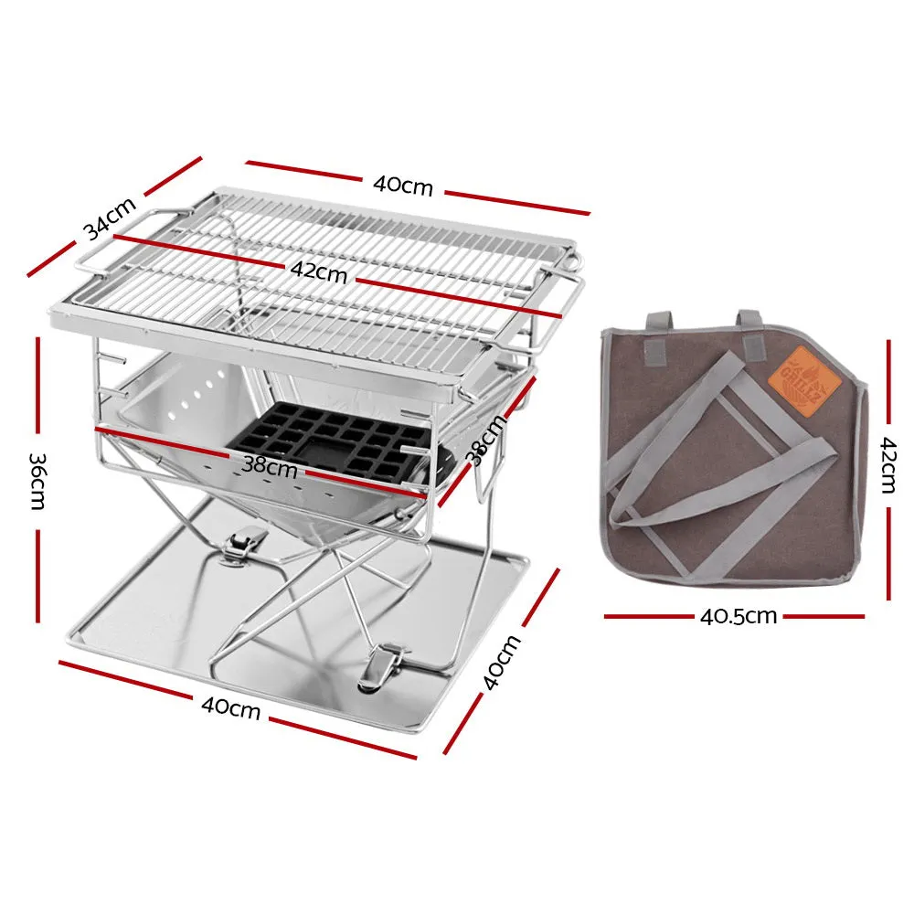 Portable 2-in-1 Fire Pit BBQ Grill, Stainless Steel | Grillz